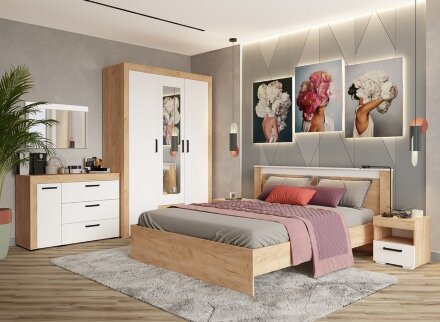 Шкаф 3х-створчатый Адель, дуб крафт золотой + белый 