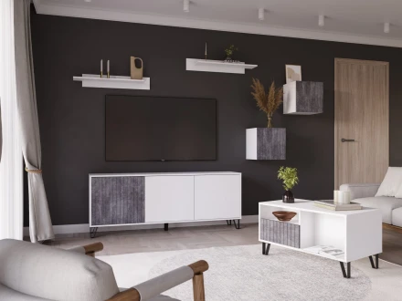 Шкаф навесной Ливерпуль, белый/бетон темный 