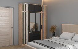 Шкаф 4-х дверный 83.07 Вегас, Дуб золотой/Черный​