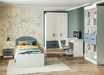 Модульная детская Лавис, Белый / Лазурь софт 