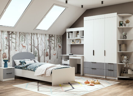 Модульная детская Лавис, Белый / Серый 